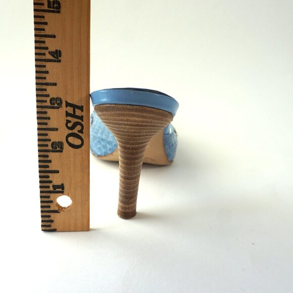 TOD'S Light Blue Leather Mules Size 6 Snakeskin Pattern - Picture 9 of 10